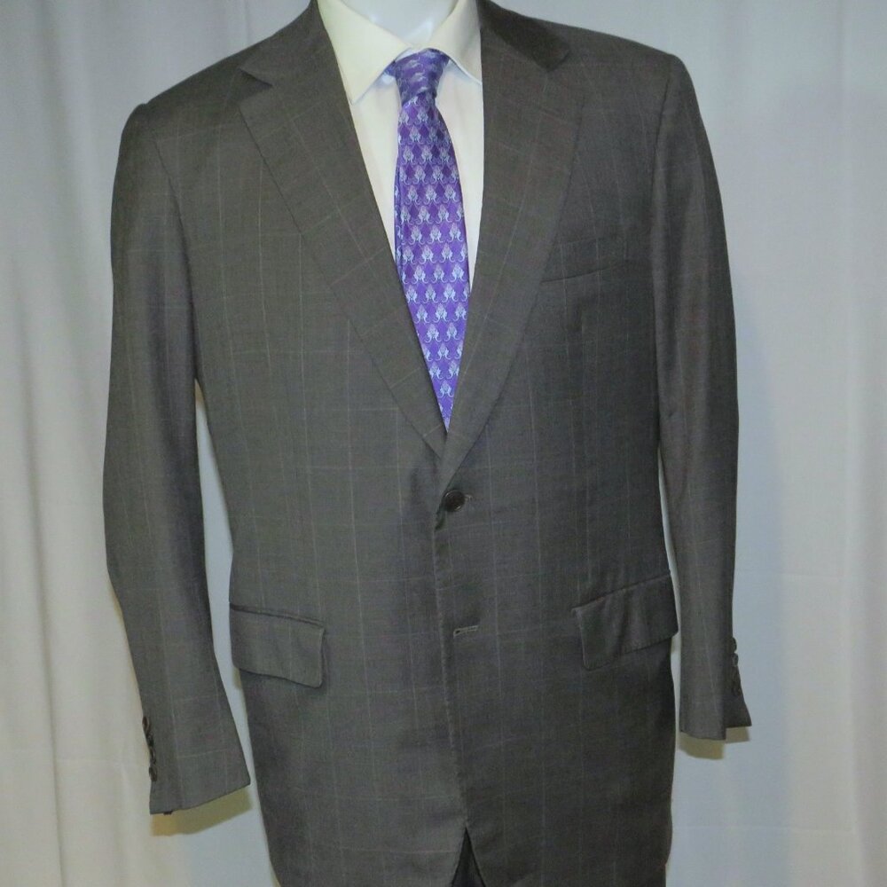 St. Saint Andrews Super 160 Gray Windowpane Plaid Two Button Suit 44R - Picture 9 of 16